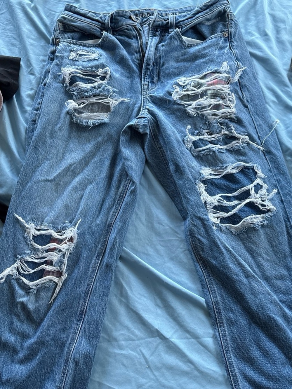 American Eagle Outfitters Light Blue Distressed Straight-Leg Jeans